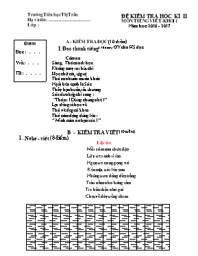Đề kiểm tra học kì II Toán, Tiếng việt Lớp 1 - Năm học 2016-2017 - Trường Tiểu học Thị Trấn